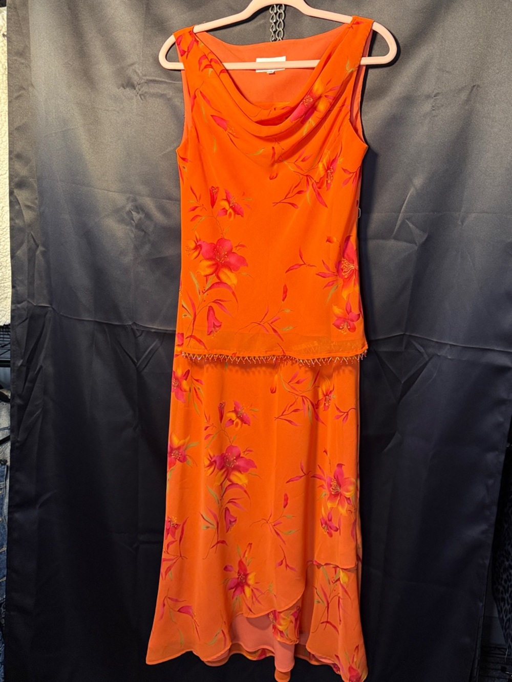 Studio I Orange Floral Cowl-Neck 2 piece Dress